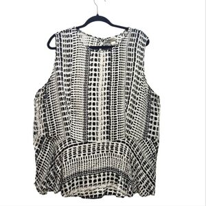 Ava & Viv Peplum Hem Plus 3X Black White Abstract Geometric Sleeveless Top